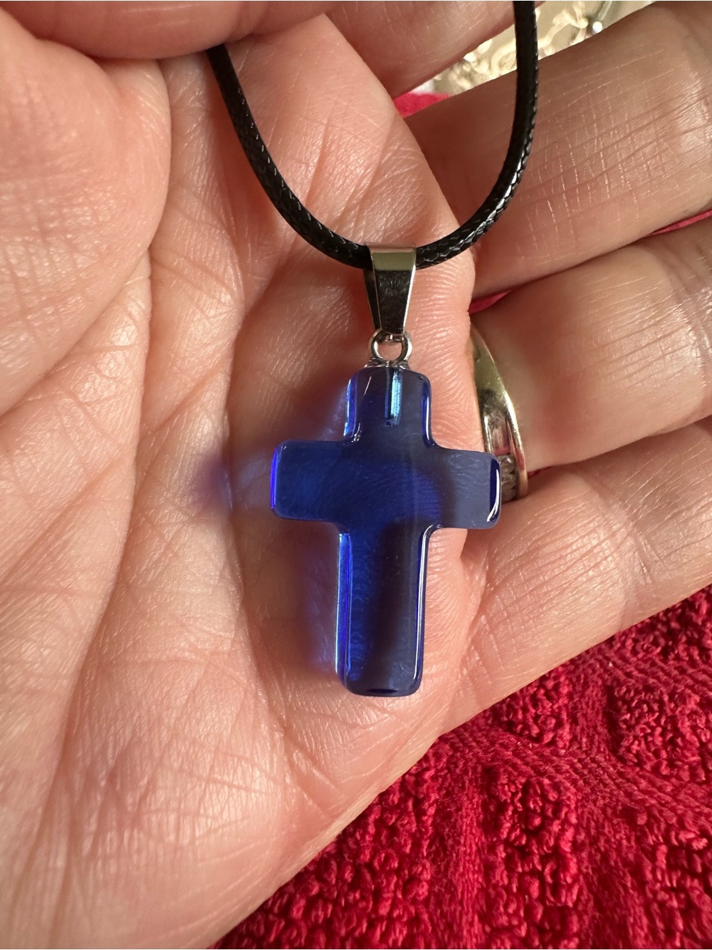 Blue Glass Cross Pendant Necklace - Women